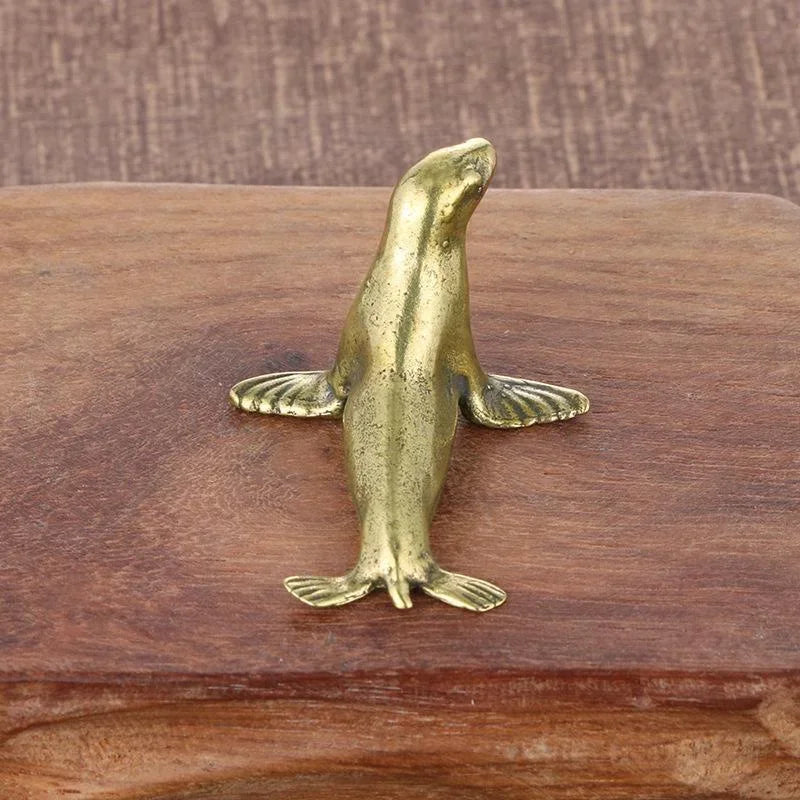 Sea Animal Seal Figurines Miniatures Retro Brass Office Desktop Crafts Ornament Gifts Home Decorations Living Room Accessories